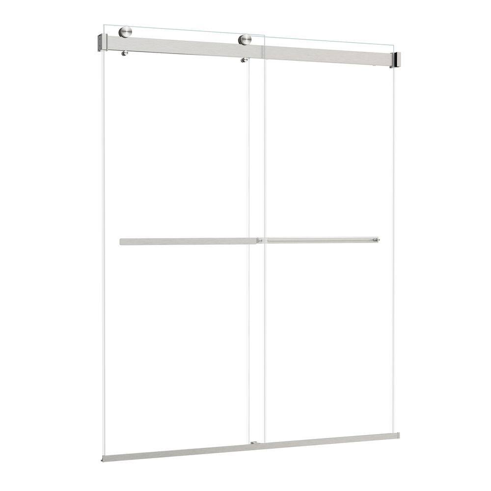 60" W x 76" H Frameless Clear Glass Shower Door with Nickel Finish