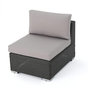 Nolan Gray Wicker Armless Middle Outdoor Sectional Chair with Silver Cushions