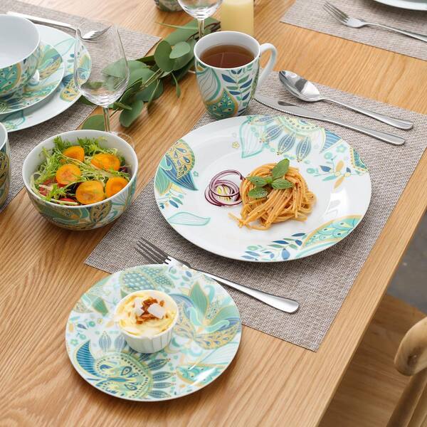 222 Fifth Adelaide 16-Piece Porcelain Dinnerware Set with Round Plates,  Bowls, and Mugs, Antique White