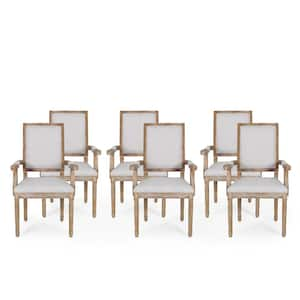 Aisenbrey Light Gray and Natural Wood and Fabric Arm Chair (Set of 6)