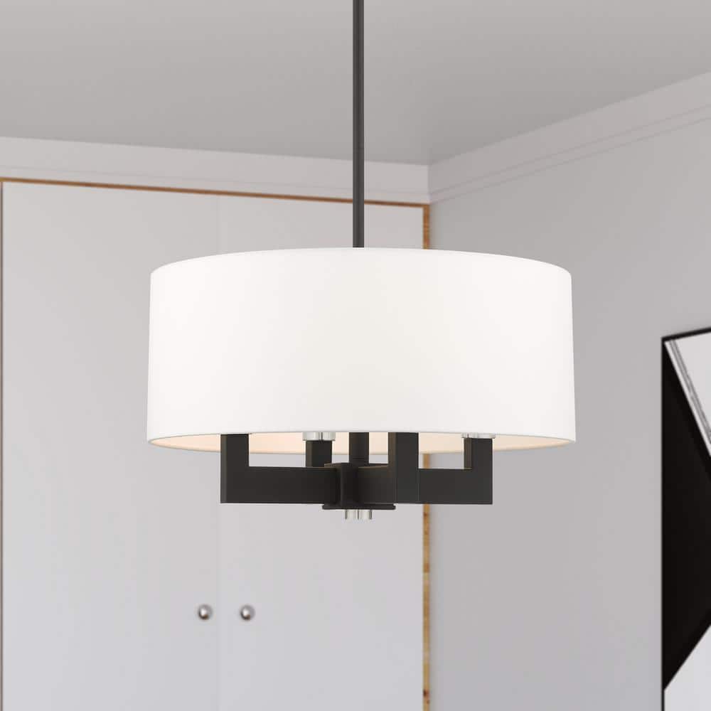 Black and Off-White 4-Light Drum Chandelier