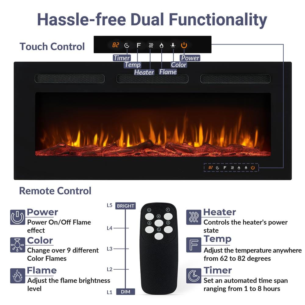 Alice 30" Black Wall Mounted Electric Fireplace with LED Display