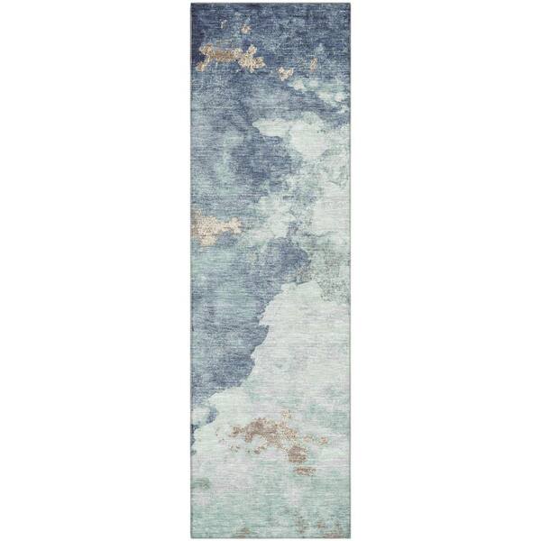 Mayfield Premium Machine Washable Abstract AMF2108 Seafoam 2 ft. x 7 ft. Runner Rug