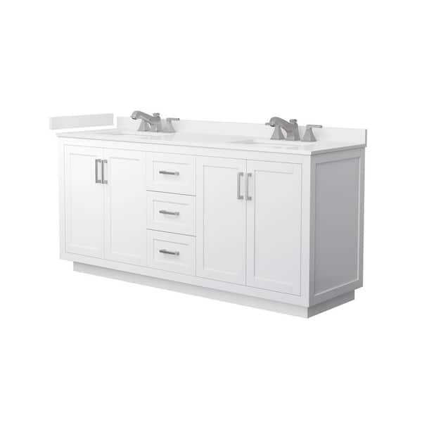 Wyndham Collection Miranda 72 in. W x 22 in. D x 33.75 in. H Double Bath Vanity in White with White Qt. Top
