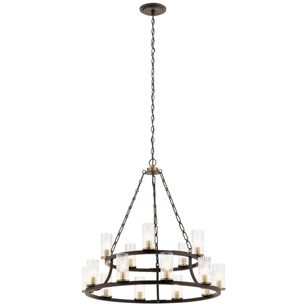 Mathias 31" Bronze 15-Light 2-Tier Candle Chandelier