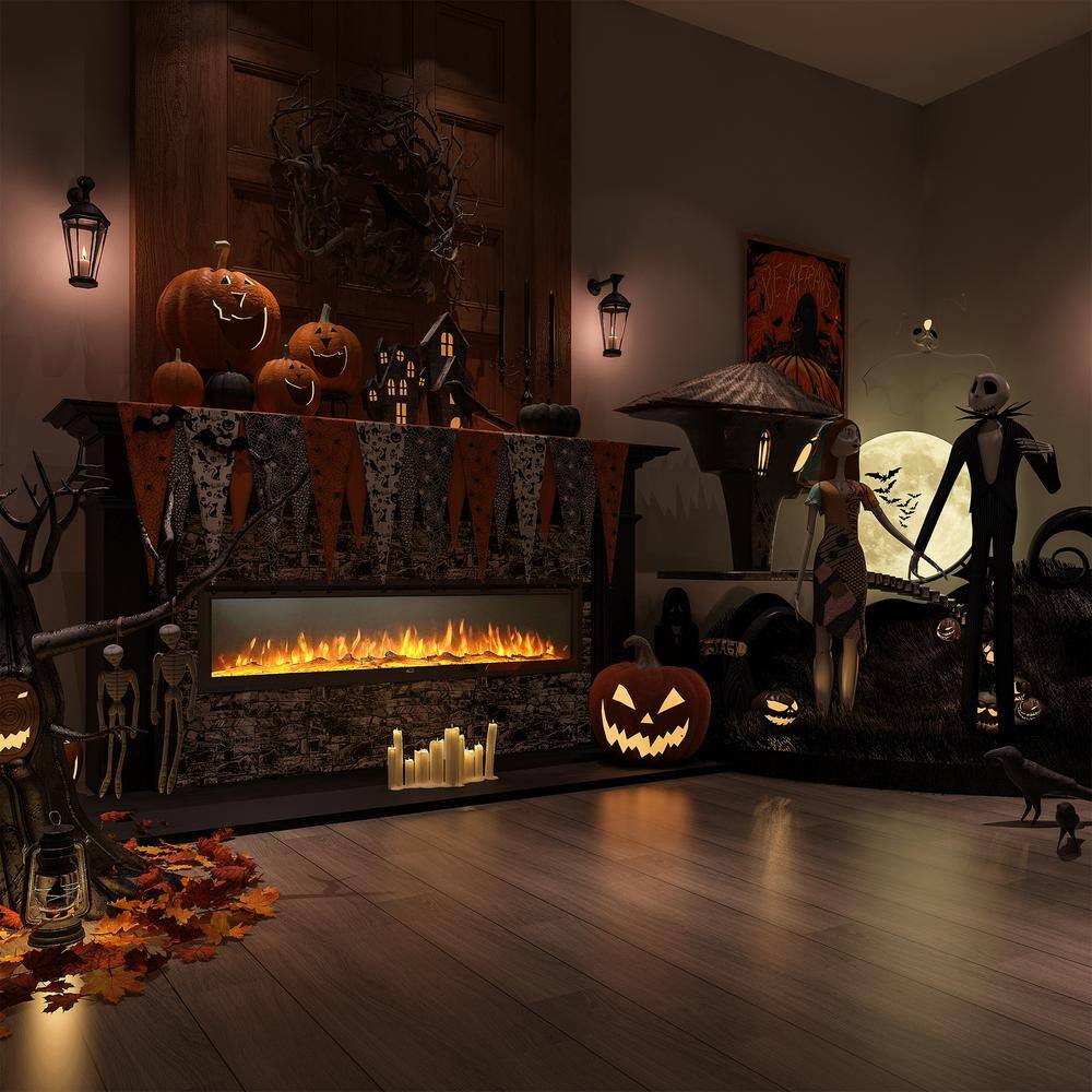 Corretto 72" Black Wall Mounted Electric Fireplace with Mantel