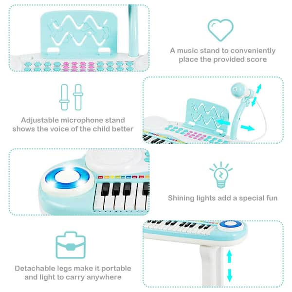 37 Keys Electronic Piano Keyboard with Flashing lights & Stool Set for kids 