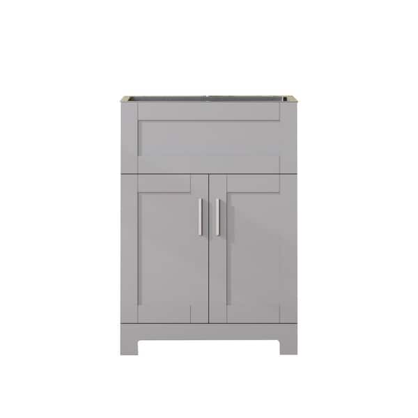 Boosicavelly 24 in. W x 18 in. D x 34 in. H Single Sink Freestanding Bath Vanity in Gray with Sliver Stainless Steel Top