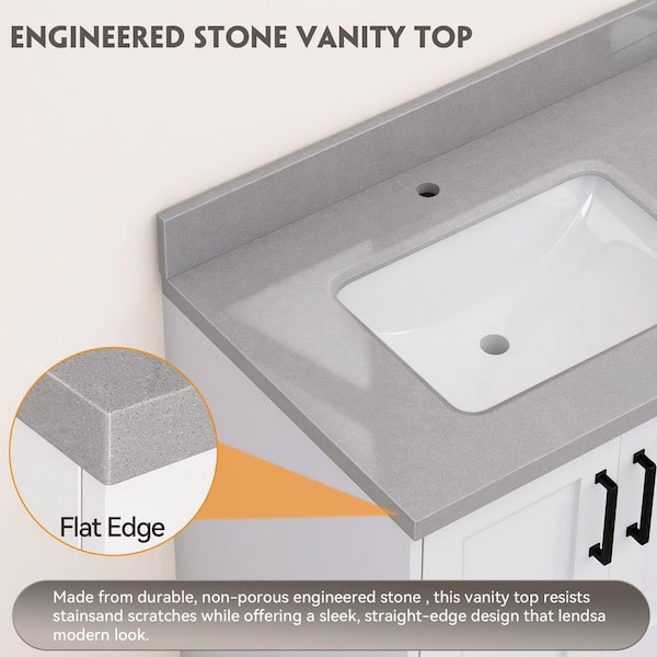 Zeafive 72 in. W x 22 in. D Engineered Stone Marble White