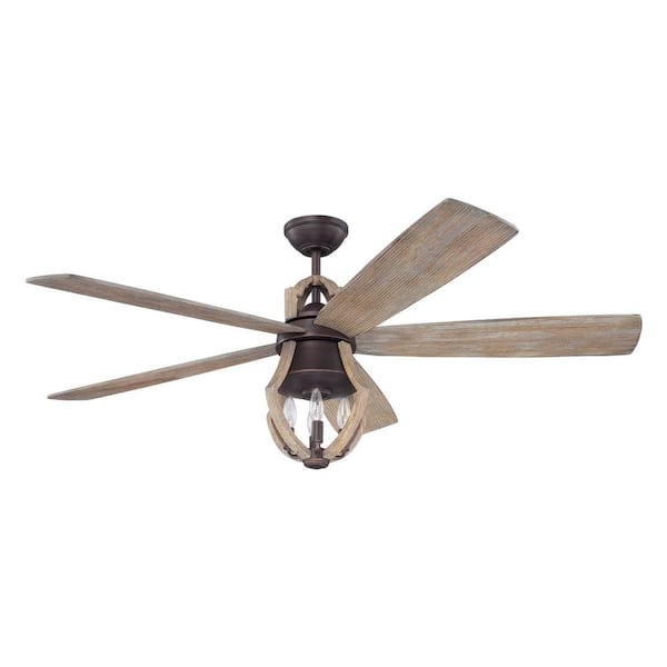 CRAFTMADE Winton 56 in. Indoor Dual Mount Aged Bronze Brushed Finish Ceiling Fan with Integrated Light Kit & Remote/Wall Control