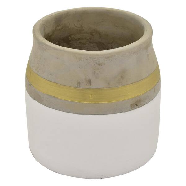 THREE HANDS 6.75 in. Flower Pot White and Gold