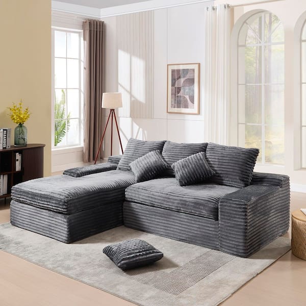 4-Seats Modular Sectional 98 in. W Armless Fabric L-Shaped Performance Fabric Sofa in. Gray with Chaise