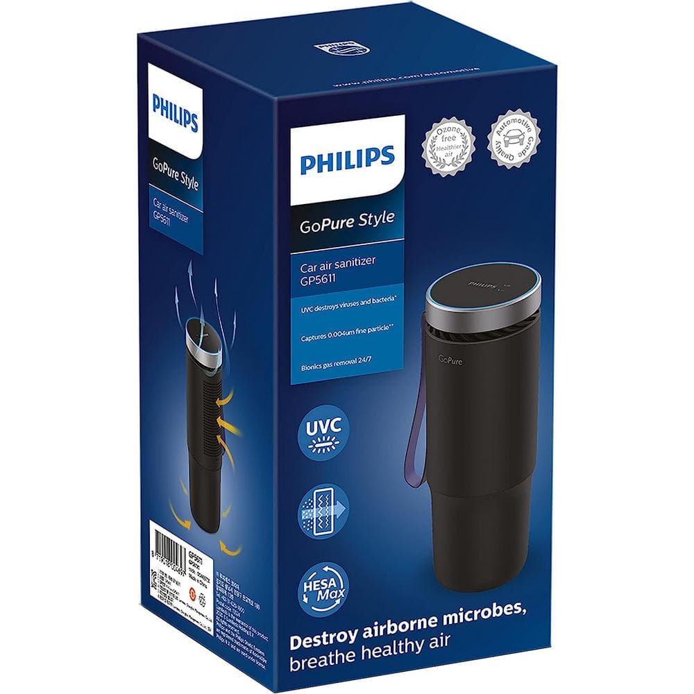 Black Compact HEPA Car Air Purifier with UV-C Light