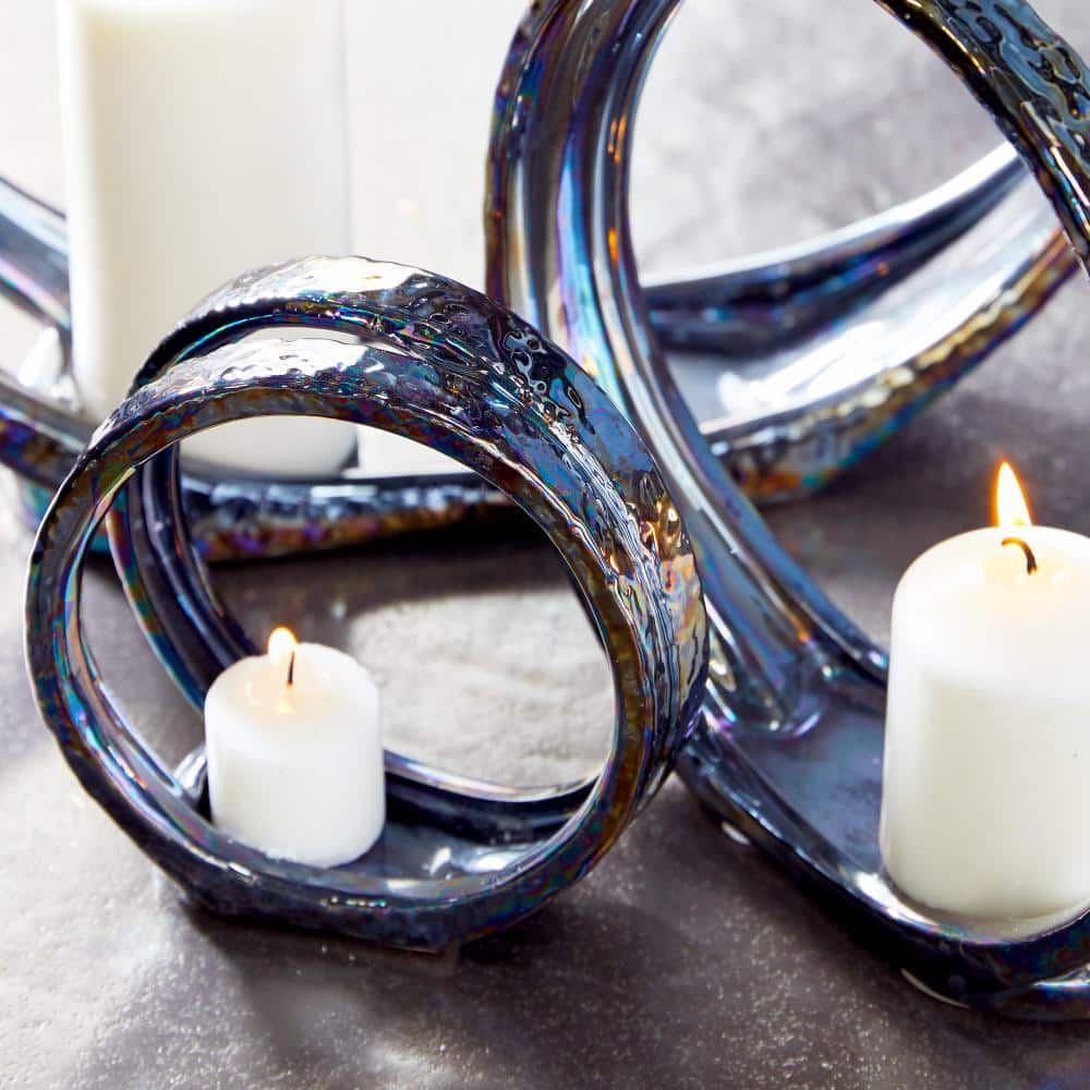 Elegant Trio Silver Ceramic Candlestick Holders, Set of 3