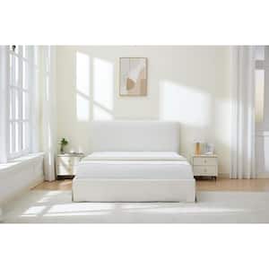Beige Plywood Frame Queen Size Velvet Upholstered Platform Bed with Lifting Storage