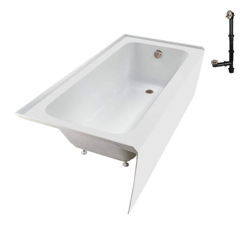60-Inch Glossy White Acrylic Alcove Bathtub with Right-Hand Drain