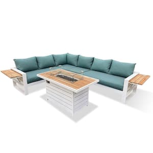 Denver 5-Piece Aluminum Outdoor Patio Fire Pit Deep Sectional Seating Set with Cast Breeze Acrylic Cushions