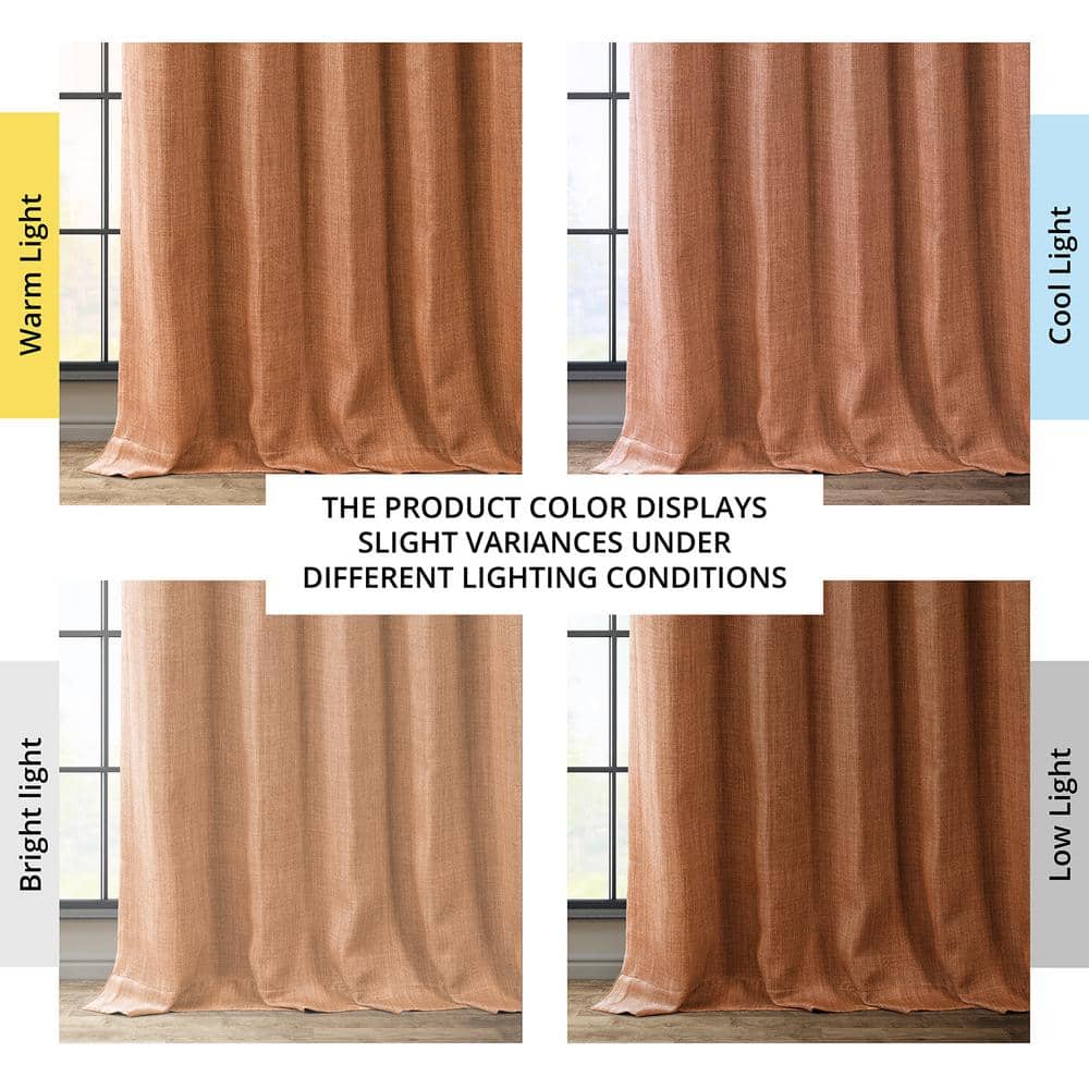 Desert Orange Faux Linen Blackout Puddle Length Curtain Panel
