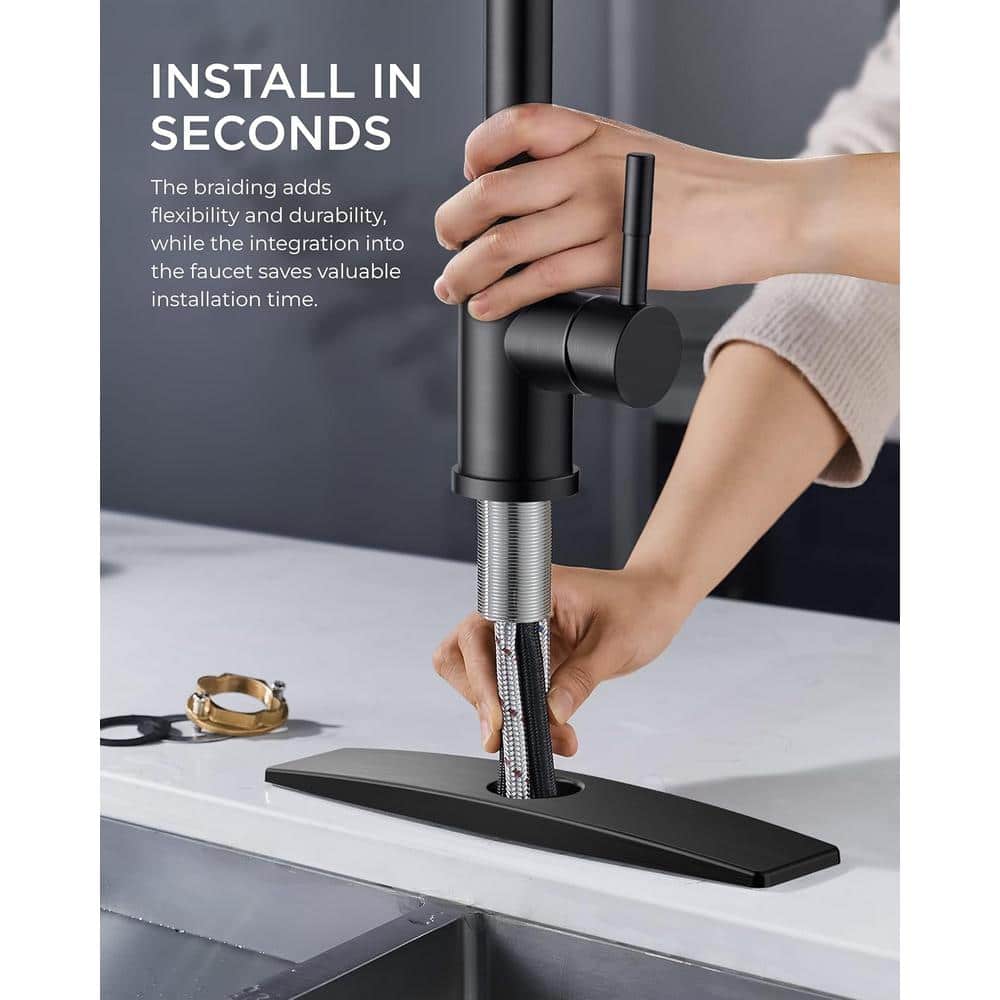 Matte Black Stainless Steel High-Arc Kitchen Faucet with Pull-Out Spray