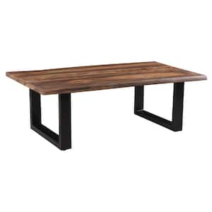 54 in. Brownstone Brown/Black Large Rectangle Wood Coffee Table with Live Edge
