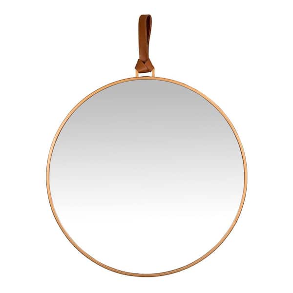 Stratton Home Decor 23 in. x 23 in. Round Modern Allie Metal Framed Wall Mirror with Faux Leather Strap
