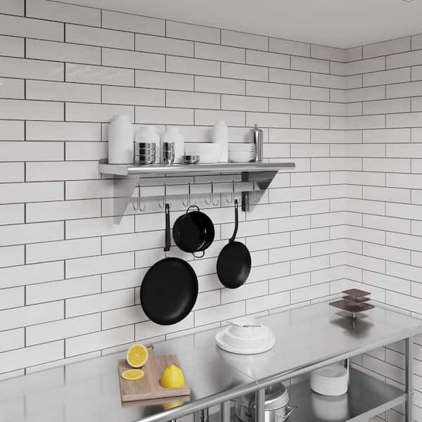 AMGOOD 12 in. W x 36 in. D Stainless Steel Wall Mounted Pot Rack with Shelf Kitchen, Restaurant Room. Decorative Wall Shelf