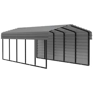 10 ft. W x 24 ft. D x 7 ft. H Charcoal Galvanized Steel Carport with 1-sided Enclosure