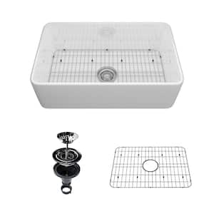 30 in. Undermount Farmhouse Single Bowl White Fine Fireclay Workstation Kitchen Sink Whth Accessories