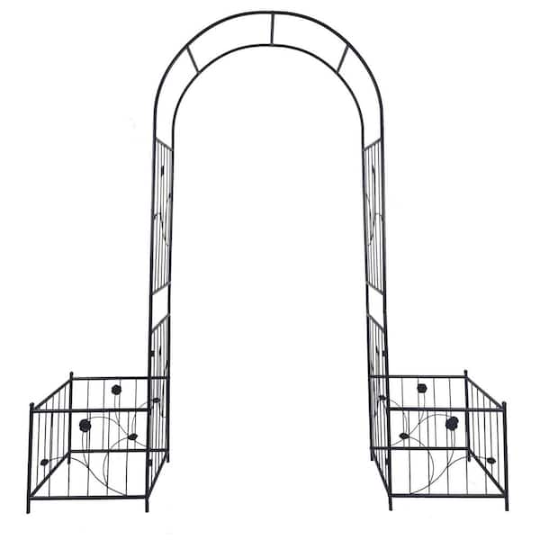 Unbranded 79.5 in. W x 19.7 in. D x 86.6 in. H Garden Arch Trellis for Climbing Plants Outdoor Metal Garden Arbor w/2 Plant Stands