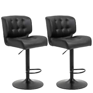 45 in. Black Low Back Metal Adjustable Bar Stool with Thick Padded Cushion Seat
