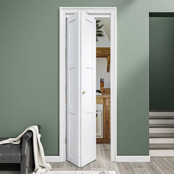 28 in. x 80 in. 3-Lite Solid Core Panel White Primed Composite MDF Interior Closet Bi-Fold Door with Hardware Kit