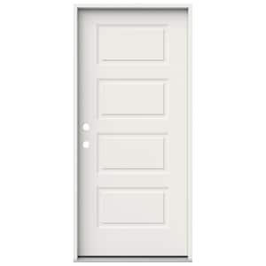 36 in. x 80 in. 4 Panel Equal Right-Hand/Inswing White Steel Prehung Front Door