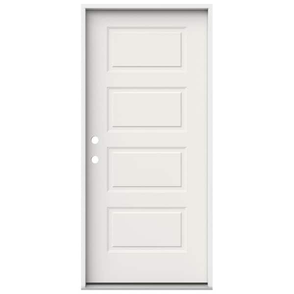 JELD-WEN 36 in. x 80 in. 4 Panel Equal Right-Hand/Inswing White Steel Prehung Front Door
