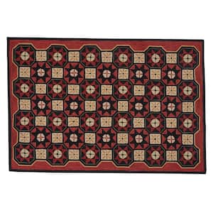 Red and Black Folk Star Hooked 4 ft. x 6 ft. Area Rug