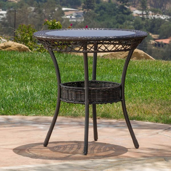 Noble House Figi Multi-Brown Round Faux Rattan Outdoor Dining Table ...