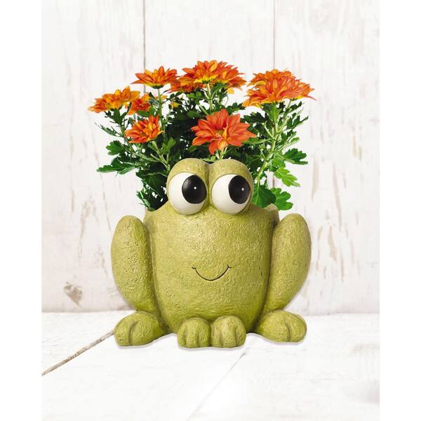 Precious Moments Frog Hop To It 6 in. Dia Green Resin Planter