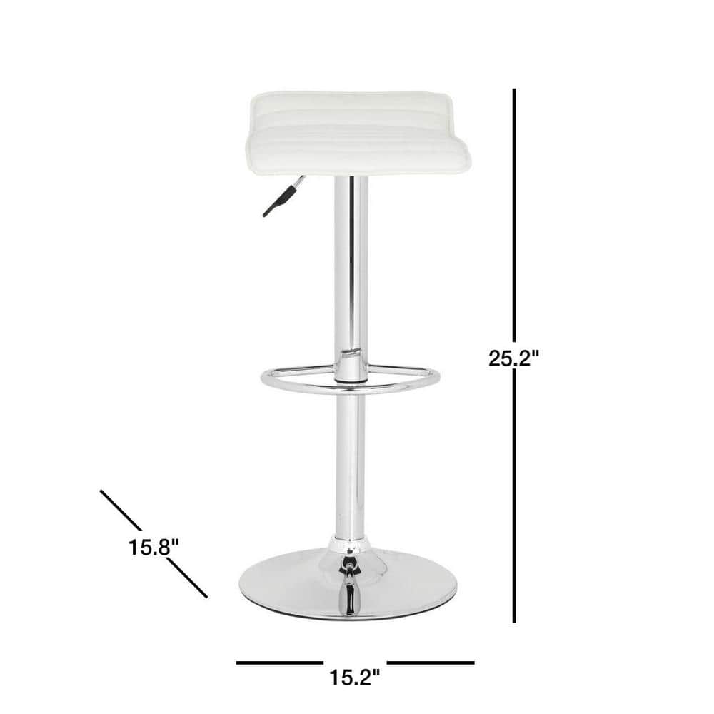 Kemonti White Adjustable Swivel Bar Stool with Chrome Base