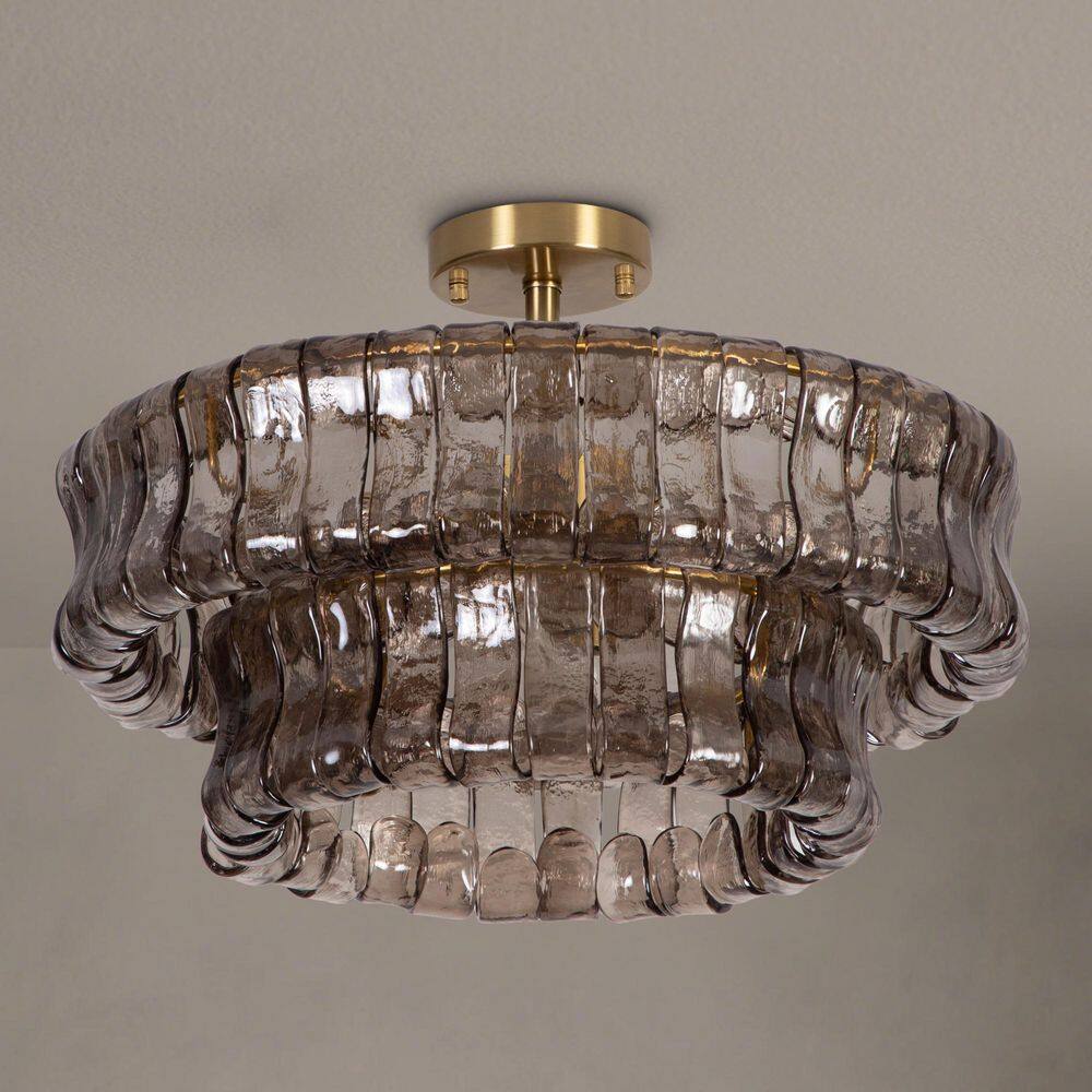 20 in. 6-Light Modern Drum Brushed Gold Tiered Semi-Flush Mount for Bedroom Kitchen Living Room with Gray Glass Shade price history on PriceWatchPro