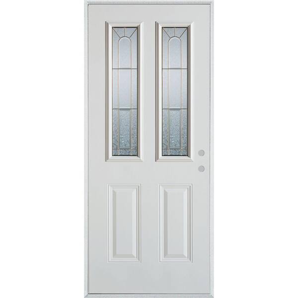 Stanley Doors 32 in. x 80 in. Geometric Zinc 2 Lite 2-Panel Painted White Left-Hand Inswing Steel Prehung Front Door