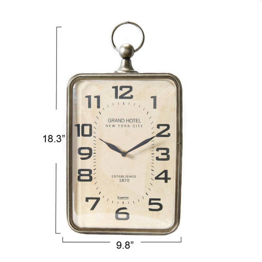 Antiqued Gold and Black Metal Rectangle Hanging Wall Clock with Handle