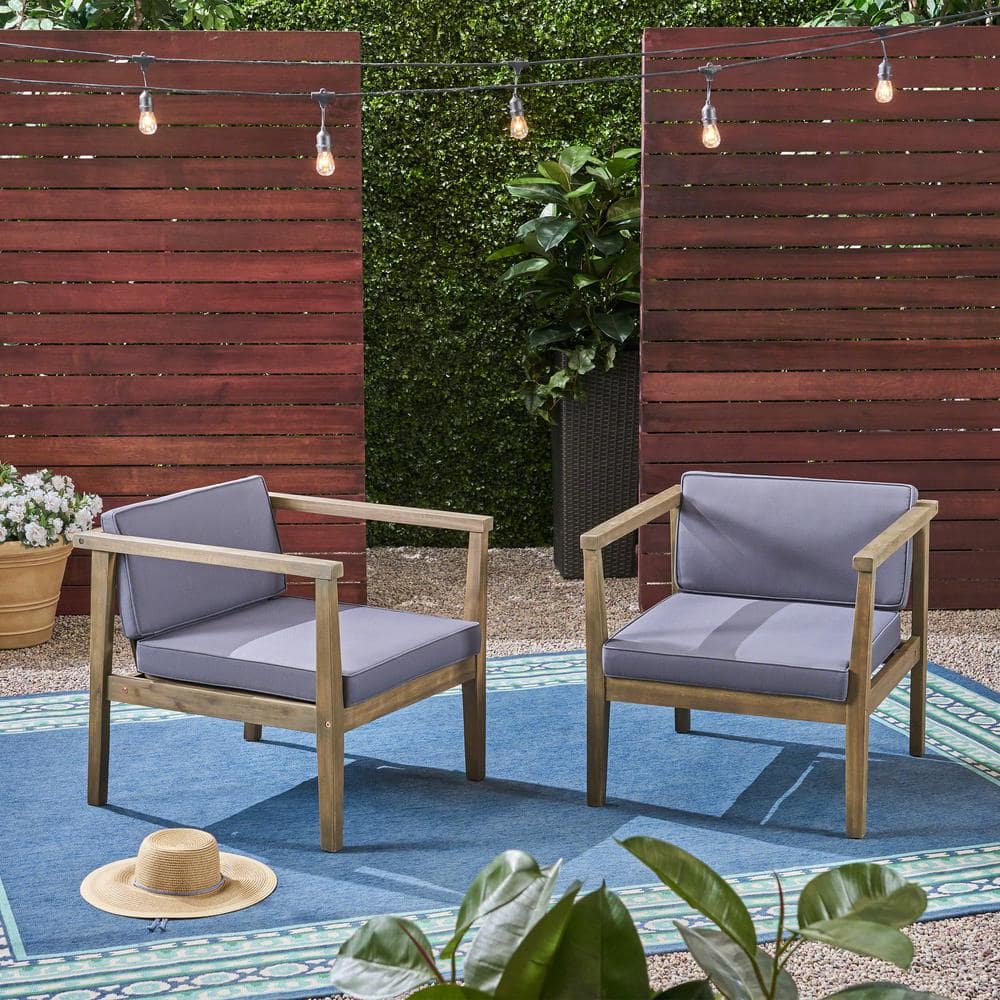 Newbury Grey Removable Cushions Wood Outdoor Patio Lounge Chair with Dark Grey Cushions (2-Pack) price history on PriceWatchPro