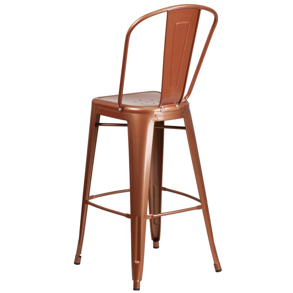 Copper Elegance 30" Metal Indoor-Outdoor Barstool with Ergonomic Back