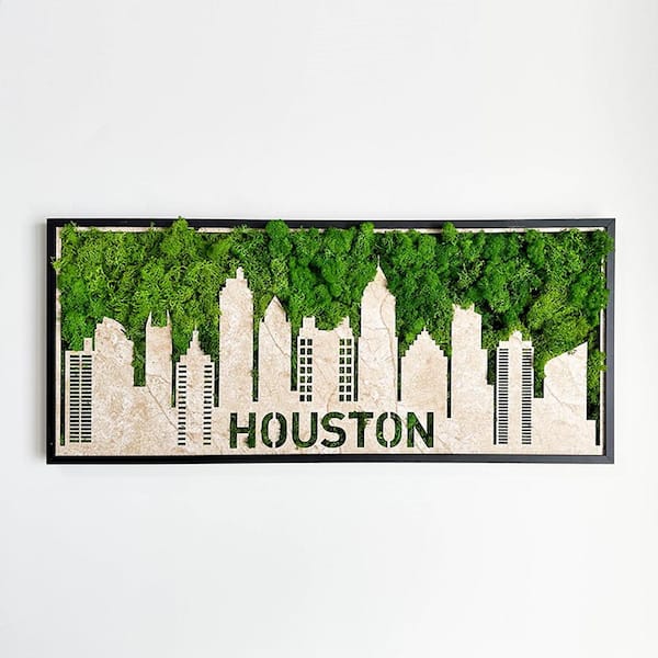 Unbranded 30 in. W x 12.6 H Metal Green Houston Moss City Silhouette Wall Art