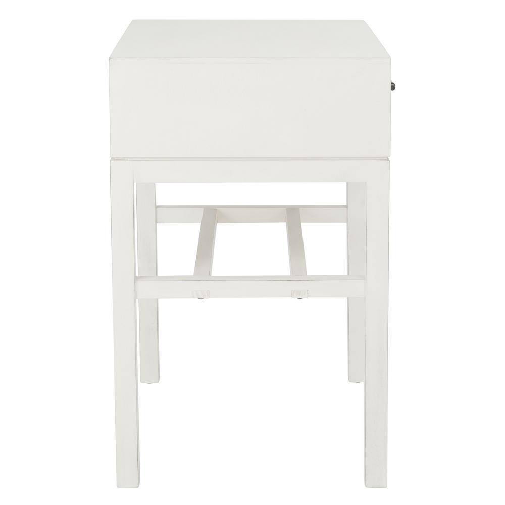 Chevron-Inspired Distressed White Wood & Metal Accent Table with Storage