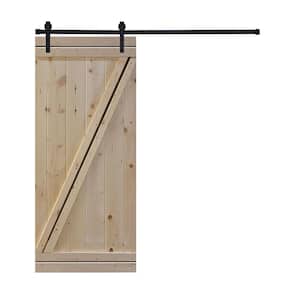 Modern Z Style Series 24 in. x 84 in. Mother Nature Unfinished Knotty Pine Wood DIY Sliding Barn Door with Hardware Kit