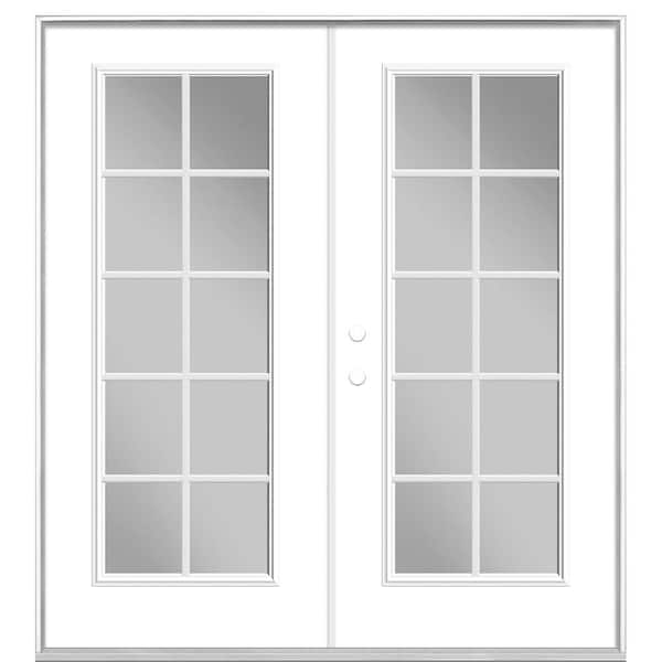 Masonite 72 in. x 80 in. Ultra White Steel Prehung Right-Hand Inswing 10-Lite Clear Glass Patio Door in Vinyl Frame, no Brickmold