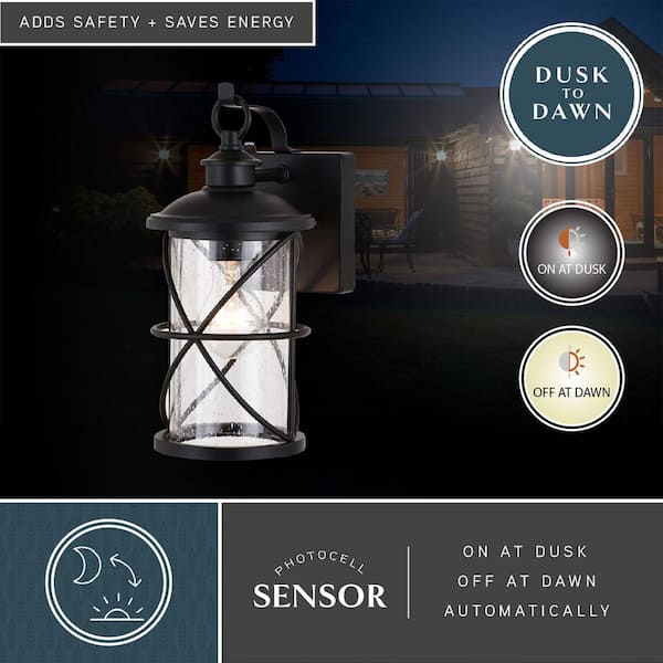 Adams 1 Light Black Dusk to Dawn Outdoor Wall Lantern Clear Glass
