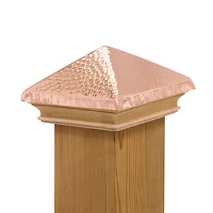 Miterless 4 in. x 4 in. Mahogany Wood Flat Slip Over Fence Post Cap with Hammered Copper Pyramid
