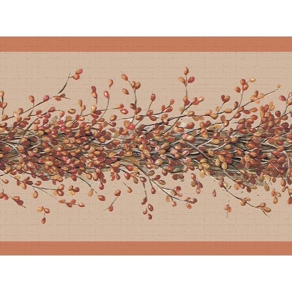 Dundee Deco Falkirk Dandy II Orange Red Vines Nature Peel and Stick Wallpaper Border