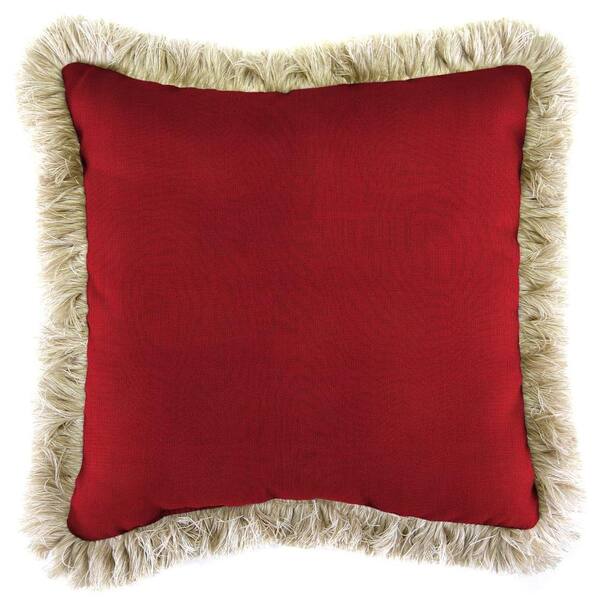 Jordan Manufacturing Sunbrella Spectrum Crimson Square Outdoor Throw Pillow with Canvas Fringe